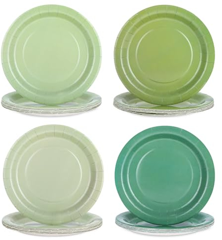 Confezione da 48 Piatti Carta Verde, Piattini Dessert usa e Getta, 4 Piatti di Carta con Design a Colori Sfumati per Compleanni, Matrimoni, Vacanze, Feste e Anniversari