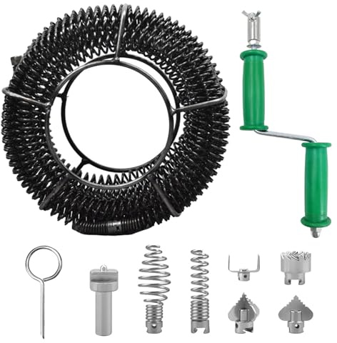 Hanured Alambre Desatascador Tuberias 6m Diámetro 16 mm, Desatascador Fregadero con 8 Piezas Limpiador de Drenaje, Destapa Cañerias