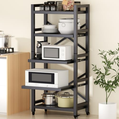 faitlux Küchenregal mit vollausziehbaren,5 Ebenen Schmalregal bis 160 kg | Vollauszug•160 kg Tragkraft•Rostgeschützter Stahl•Rollen mit Bremse•Für Mikrowelle, Airfryer & Kaffeemaschine