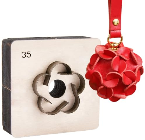 CALFOVERA Flower Leather Cutting Die Metal Iron Cutter 35mm Flowers Ball Shapes Floral Template Moulds Die Punching Stamping Tool with Smooth Wooden Base for DIY Crafts Leathercraft