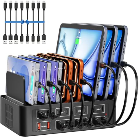 Estación de Carga USB de 16 Puertos, Cargador de 150W, Adaptador de Corriente, con Separador Ajustable y extraíble, concentrador de alimentación USBC, Compatible con iPhone16/Galaxy S25/Google/table