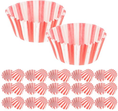 LALAFINA 100 Moldes de Papel para Hornear Cupcakes Medianos 100% Resistentes al Calor Diseño Rayas Rojas para Repostería y Muffins en Taza