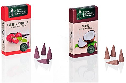 Crottendorfer Räucherkerzen Flower & Fruits - Duft: Erdbeer-Vanille & Cocos - Größe: M - 2x24 Stück - Made in Germany
