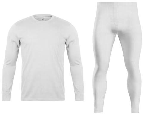 Orbiz Men’s Thermal Underwear Set - Heat-Retaining Long Sleeve Top & Bottoms, Base Layer for Outdoor Activities, Ultimate Warmth Perfect for Winter & Cold Weather (Large, White)