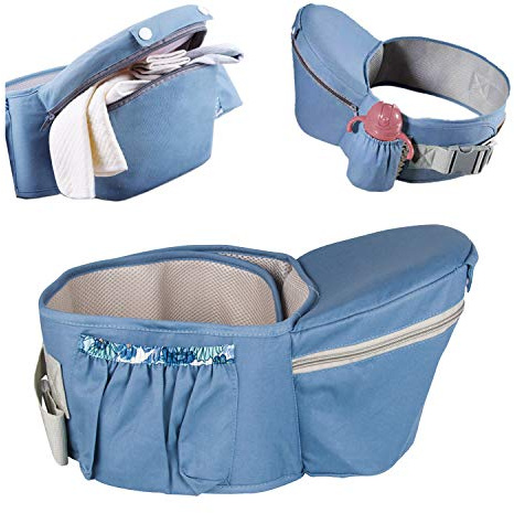 ThreeH Marsupio marsupio con tre tasche Cintura regolabile Vita seggiolino per esterno Sgabello per neonato BC27 Blue