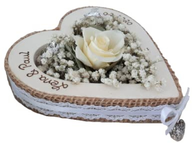 Hochzeit Ringkissen Ringhalter Herz Rose Loveliness creme für Eheringe mit Namen