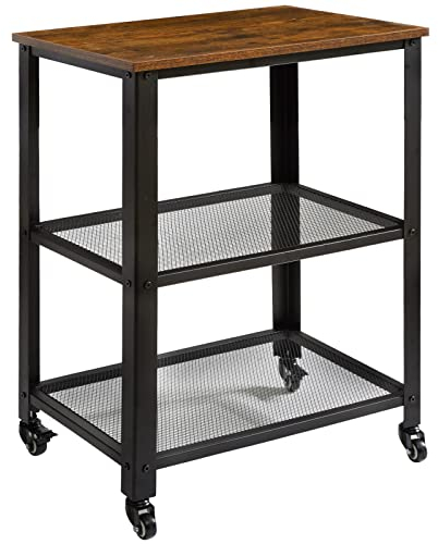 IBUYKE Servierwagen, Küchenregal, 60x40x81cm, Rollwagen, Küchenregal auf 4 Rollen, Stahlgestell, 3 Ablagen, für Küche und Wohnzimmer, Industrie-Design TMJ011H