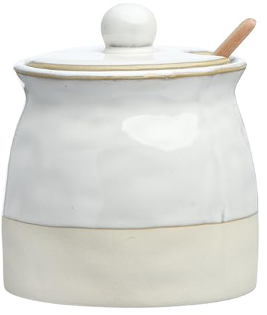 Creative Co-Op White Stoneware Sugar Pot with Lid