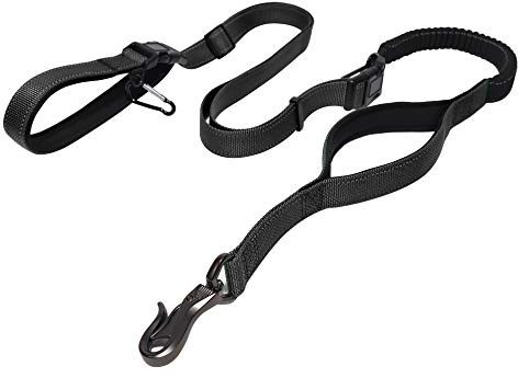 LOS ANDES Heavy Duty Dog Lead, 5 FT - 8 FT Double Handle Dog Leash, Traffic Leash with Strong Bungee and Car Seat Belt, Reflective Hand Free Walking Lead for Medium and Large Dogs