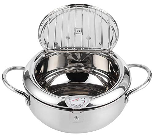 Sharainn Tempura friggitrice, friggitrice in Stile Giapponese con Coperchio per pentola e Utensili da con Filtro dell'olio (L 24 cm)(Large 24cm)
