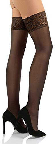 sesto senso Bas Autofixant Dentelle avec Silicone 15 DEN Paquet de 1 Collant Sexy Sous-vêtements Femme 3/4 M-L Noir