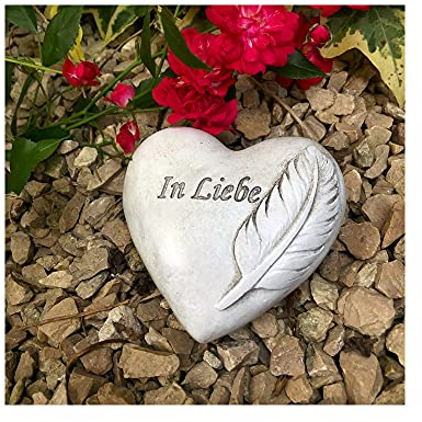 Radami Grabherz Gedenkstein - In Liebe mit Feder - Grabschmuck Grabdeko Trauerherz 9cm