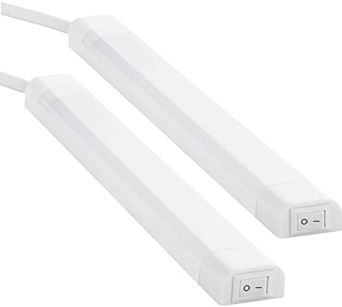 SEBSON Réglette LED Cuisine 30cm avec Prise 230V et Interrupteur - Set de 2 - Blanc Neutre 4000K 4W 300lm, Lampe de Placard - Éclairage sous Meuble pour Cuisine