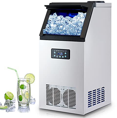 CREWORKS Macchina per Cubetti di Ghiaccio Commerciale 73kg/24h Fabbricatore Ghiaccio con Schermo LCD Macchina Ghiaccio in Acciaio Inossidabile per Casa, Ufficio, Ristorante, Bar, Caffetteria (45 PCS)