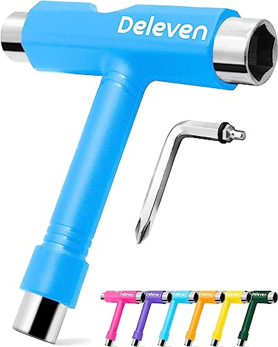 Deleven Skate Tool Chiave per Skate Tutto-in-Uno Multifunzione Leggero e Portatile con Chiave Allen 2-in-1 e Cacciavite Phillips - Regola Pattini, Longboars, Skateboard, Quads, Ruote, Trucks, Kingpin