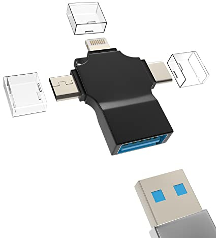 USB OTG Adapter 3in1 USB-A 3.0 Female to Type C Micro Lightning Male Compatible with Apple for iPhone15 for iPad Pro Air 14 13 12 Android Accessories for Camera Card Reader Mouse Keyboard Flash Drive