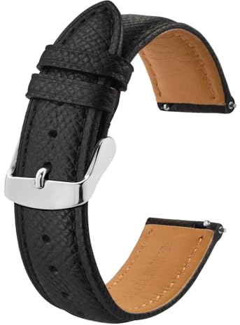BISONSTRAP Watch Straps with Quick Release, Texture Leather Watchbands for Men Women, 20mm, Black, Silver Buckle