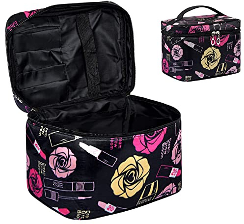 Focenat Makeup Bag Portable, Waterproof Travel Cosmetic Bag for Women, Large Capacity Makeup Organiser Bag, Travel Makeup Case,Cosmetic Cases Makeup Storage Bag, Toiletry Bags for Women Girls, Black