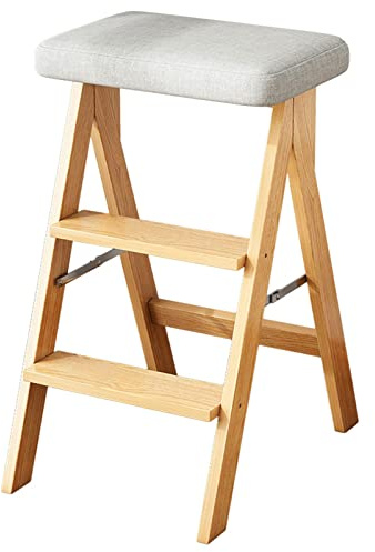 YNSHOP Taburete Alto De Cocina Taburete Plegable Escalera De Madera Maciza for El Hogar Taburete De Bar con Cojín (Color : Wood Color(B), S : 68CM)