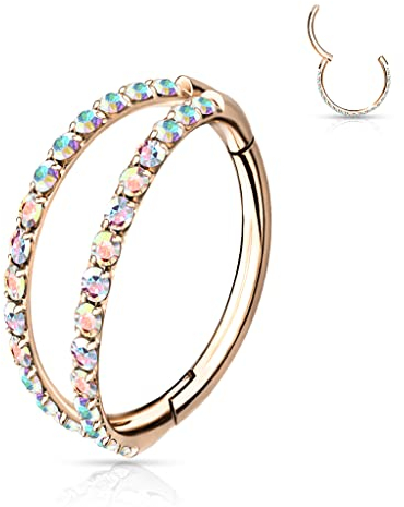 Piercing Ohr Helix Conch Clicker Ring Zirkonia Titan Gold Silber Rosegold in 8mm und 10mm und 1,2mm Stabstärke (10mm, Roségold)