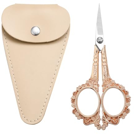 HITOPTY Sewing Scissors Embroidery Scissors, 4.5in Rose Gold Crochet Scissor with Sheath for Craft Cross Stitch Needlework Artwork Thread Yarn Cutting | All Purpose, Handicraft Tool with Cover, for Craft, Cross Stitch, Needlepoint, Artwork, Thread Cutting, 4.5in, Rose Gold