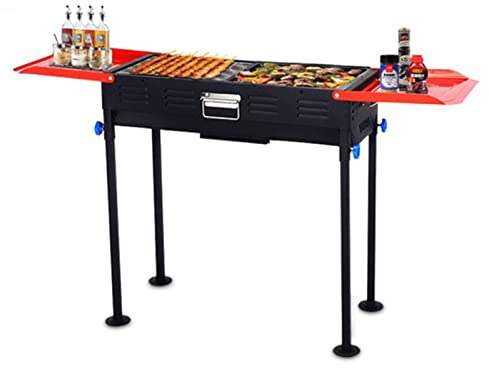 BLUNOA Tragbarer BBQ-Grill Klappbarer Barbecue-Grill Holzkohlegrill Aus Edelstahl Mit Seitenregalen Und Antihaft-Pfanne Für Outdoor BBQ Garten Camping Picknick Party Für 5-10 Personen 120 * 31 * 65cm
