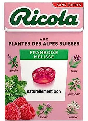 Ricola Dulces de melisa frambuesa sin azúcar – paquete de 50 g
