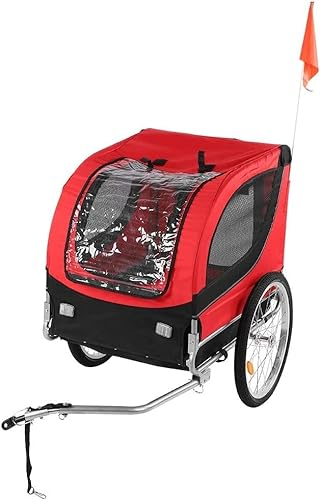 Fahrrad anhänger Haustier-Fahrradanhänger, Sanft Rollender Sicherheits-Fahrradwagen for Camping, Wandern, Spazierengehen, Radfahren, Mit 20-Zoll-Rädern, Aufbewahrungstaschen, Flagge