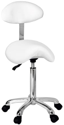 BEAUTEK 1023 SF Sattelhocker mit Lehne weiß – Ergonomischer Bürostuhl, Höhenverstellbar, Verchromtes Gestell, 5 Rollen, PVC-Polsterung, für Büro & Praxis