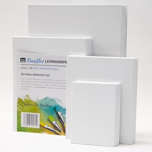 Großes Leinwand Set zum bemalen 28 stk - (A3) 30x40, (A4) 24x30, 20x25, 13x18 - für Acrylfarbe, Aquarell, Öl, Gouache, vorgrundierte Leinwände aus 100% Baumwolle, für Kinder, Anfänger, Hobbymaler