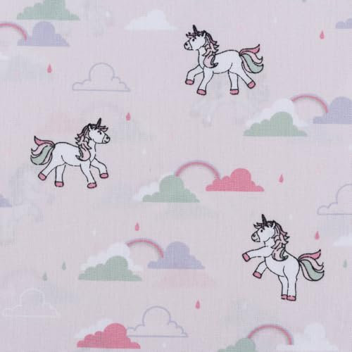 SCHÖNER LEBEN. Baumwollstoff Popeline Einhorn Wolken hell Altrosa Mint 1,45m Breite