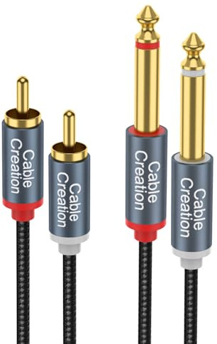 CableCreation RCA to 1/4 Cable, Dual 1/4 inch TS to Dual RCA Stereo Audio Interconnect Cord, Gold Plated Copper Shell 2X 6.35mm 1/4 inch Male TS to 2 RCA Male, 6FT