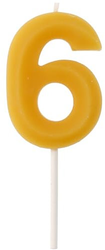 Folat 24306 Vela - Número 6 - Cera de abejas - 4,5 cm - Fabricación de productos naturales, Velas de cumpleaños numeradas Resistentes a caídas, queman más tiempo, aroma a miel