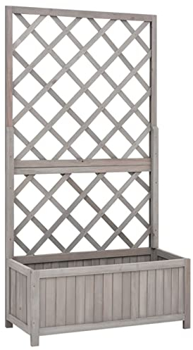 Iiaky Garten-Spalier mit Blumenkasten Grau 70x30x135 cm Tannenholz Pflanzkasten Mit Spalier Rankgitter Balkon