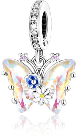 Charmes Pendentif fleur papillon Charmes pour Bracelets - Charms de Perles ajourées en Argent Sterling 925, charmes pour Bracelets et Colliers pour Femmes