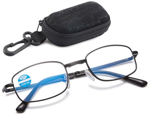 ABETOS Lesebrille Kompakte Faltbar Klappbar Lesehilfe mit Blaulichtfilter Mini Tragbare Metall Klappbrille Herren Damen Taschenbrille mit Etui, Schwarz+1.5