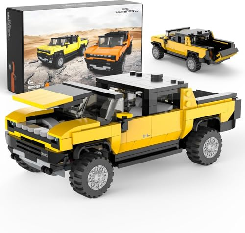CMJ RC Cars Set di costruzione Hummer EV in scala 1:30 - Modellino di camion elettrico con licenza ufficiale, 431 pezzi, giocattolo da costruzione da collezione per bambini e adulti (Giallo).