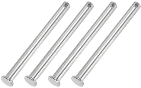 PATIKIL 8 x 100 Mm Single Hole Clevis Pins, 4 Pcs 304 Stainless Steel Flat Head Pin for Hitch Pin Lock Link Hinge Systems, Silver