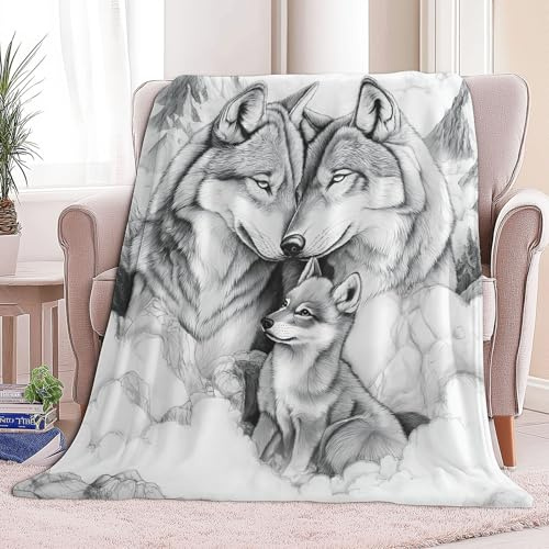 Flanelldecke Handgezeichnet Berge Wolken Wolf 220 x 240 cm 3D-Druckdecke Kuscheldecke Sofadecke Wolldecke Wärme und Lsolierung Decke Klimaanlage Decke für Wohn und Schlafräume Decke
