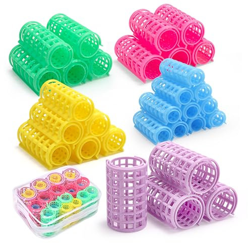 Bigodini Set, 30 Pezzi Rulli Autobloccanti Rulli Capelli in Plastica, Senza Calore, Jumbo Grandi Piccoli Arricciatori, Fai-da-Te Hair Rollers Per Capelli Lunghi Medi, Barbieri da Salone