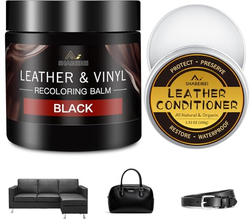 SHABEIBEI Leder Reparatur Set Schwarz mit 200ml Lederfarbe & Lederpflegeöl – Lederpflege & Farbauffrischung für Sofa, Ledercouch, Auto, Schuhe & Möbel – Reparatur bei Kratzern und Verfärbungen