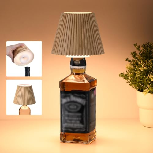 SMARTERIOR Kabellose Flaschenlampe, Aufladbare Akku-Lampe, Stufenlose Dimmbare Nachttischlampe mit 3 Lichtfarben, IP54 Wasserdicht Touch Tischlampe für Innen/Außen, Esszimmer, Wohnzimmer, Schlafzimmer