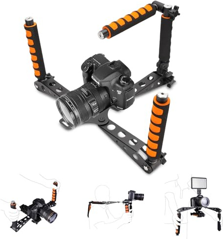 LICAEVEY Universal Camera Shoulder Support Rig Kit for DSLR Camcorder, Foldable Aluminum Alloy Stabilizer with Adjustable Handle & Anti Shake, 3 in 1 Portable Shoulder Mount