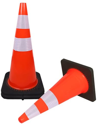 3PACK 28inches Safety Cones Orange PVC Traffic Cone with Weighted Base for Parking Flexible Durable Stable Reflective Honeycomb Surface Ideal for Outdoor Use