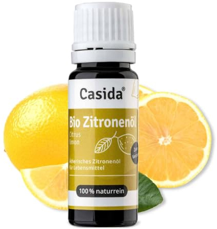 Casida Bio Zitronenöl zum Einnehmen - Lebensmittelqualität - 100% reines ätherisches Öl - aus kontrolliert biologischem Anbau - vegan - ohne Zusatzstoffe - 10ml