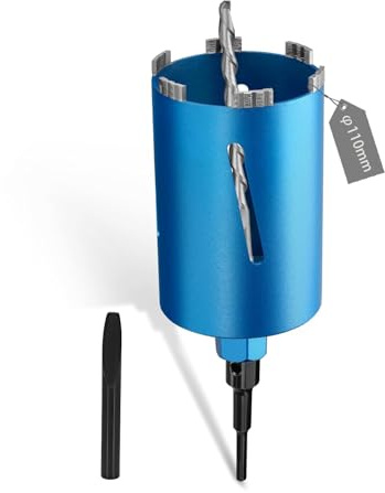 FIFIBANG Corona de perforación de diamante M16, diámetro de 110 mm, avellanador de latas para taladro de núcleo, corona de 110 mm en seco y húmedo con turbo, SDS-Plus Diamond avellanador para martillo
