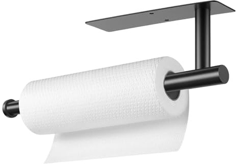 Küchenrolle Halter, Selbstklebend oder Bohrbar Schwarzer Küchenrollenhalter Edelstahl Küche Rollenhalter Fallschutzdesign Wand oder Unter Schrank (Schwarz)