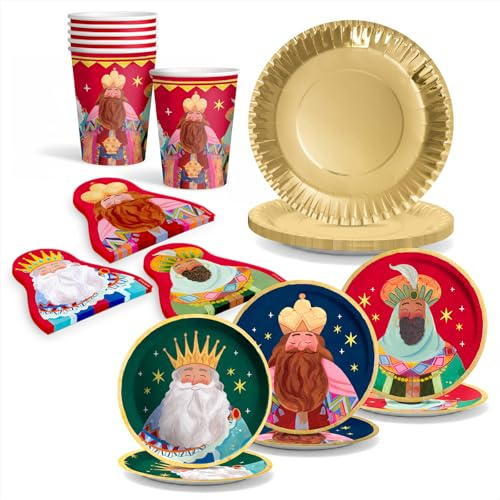 OH YEAH - Kit 6 Personas Reyes Magos Desechable - 42 piezas - Decoración Temática Navideña de la Noche de Reyes Magos - Diseño Festivo Navideño - Celebración Noche de Reyes