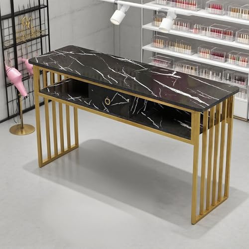 Nagelbord, Manikyrbord, Manikyrstation med marmorerad textur, Nagelteknikerbord för skönhetssalongspa Black-140cm