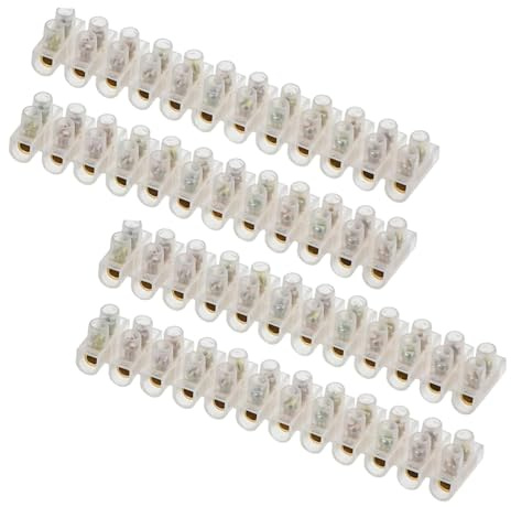 4 Pack 3 Amp 12 Way Choc Block Terminal Connectors, White Screw Terminal Block Strip with Easy Fixing Holes, Electrical Wiring Connector for Cables and Wires